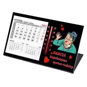 KALENDARZ 2026r NA DZIEŃ BABCI NA BIURKO  Z TWOJĄ WŁASNĄ DEDYKACJĄ I TERMOMETREM
