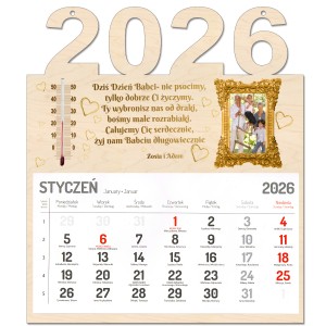 KALENDARZ 2026r NA DZIEŃ BABCI Z TWOJĄ DEDYKACJĄ TERMOMETREM I ZDJĘCIEM