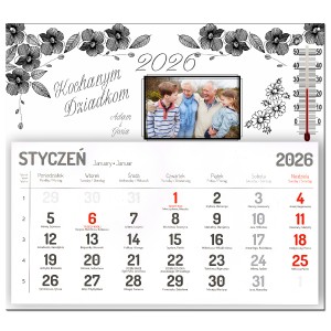 KALENDARZ NA 2026r DZIEŃ BABCI DZIADKA Z TWOJĄ DEDYKACJĄ TERMOMETREM I ZDJĘCIEM
