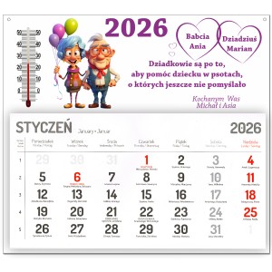 KALENDARZ NA 2026r DZIEŃ BABCI DZIADKA Z TWOJĄ DEDYKACJĄ TERMOMETREM POKOJOWYM