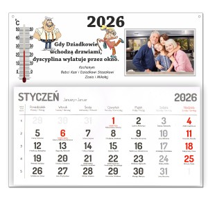 KALENDARZ NA 2026r DZIEŃ BABCI DZIADKA Z TWOJĄ DEDYKACJĄ TERMOMETREM I ZDJĘCIEM