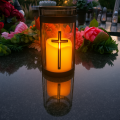 ZNICZ solarny LED lampion na grób STATUETKA na cmentarz z KRZYŻEM
