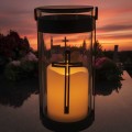 ZNICZ solarny LED lampion na grób STATUETKA na cmentarz z KRZYŻEM