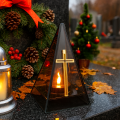 Znicz led ZŁOTY KRZYŻ efekt płomienia LAMPION NA GRÓB cmentarz statuetka