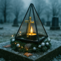 Znicz led ZŁOTY KRZYŻ efekt płomienia LAMPION NA GRÓB cmentarz statuetka