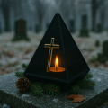 Znicz led ZŁOTY KRZYŻ efekt płomienia LAMPION NA GRÓB cmentarz statuetka