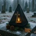 Znicz led ZŁOTY KRZYŻ efekt płomienia LAMPION NA GRÓB cmentarz statuetka