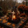 Znicz led ZŁOTY KRZYŻ efekt płomienia LAMPION NA GRÓB cmentarz statuetka
