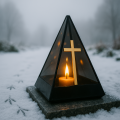 Znicz led ZŁOTY KRZYŻ efekt płomienia LAMPION NA GRÓB cmentarz statuetka