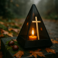 Znicz led ZŁOTY KRZYŻ efekt płomienia LAMPION NA GRÓB cmentarz statuetka