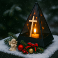 Znicz led ZŁOTY KRZYŻ efekt płomienia LAMPION NA GRÓB cmentarz statuetka