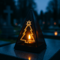 Znicz led ZŁOTA CHOINKA efekt płomienia LAMPION NA GRÓB cmentarz statuetka