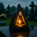 Znicz led ZŁOTA CHOINKA efekt płomienia LAMPION NA GRÓB cmentarz statuetka