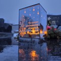 ZNICZ LED LAMPION na GRÓB cmentarz efekt nieskończonego ognia CYTAT RÓŻE