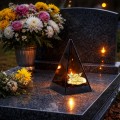 ZNICZ LED efekt płomienia LAMPION na GRÓB cmentarz SZKLANY Duży Lampion