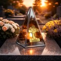ZNICZ LED efekt płomienia LAMPION na GRÓB cmentarz SZKLANY  Z KRZYŻEM