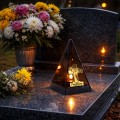 ZNICZ LED efekt płomienia LAMPION na GRÓB cmentarz SZKLANY  Z KRZYŻEM