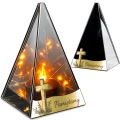 ZNICZ LED efekt płomienia LAMPION na GRÓB cmentarz SZKLANY  Z KRZYŻ
