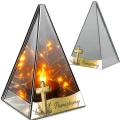 ZNICZ LED efekt płomienia LAMPION na GRÓB cmentarz SZKLANY  Z KRZYŻ