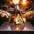 ZNICZ LED efekt płomienia LAMPION na GRÓB cmentarz SZKLANY  ZŁOTY JEZUS