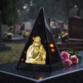 ZNICZ LED efekt płomienia LAMPION na GRÓB cmentarz SZKLANY  ZŁOTY JEZUS