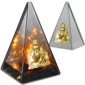 ZNICZ LED efekt płomienia LAMPION na GRÓB cmentarz SZKLANY  ZŁOTY JEZUS