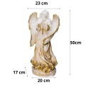 FIGURKA ANIOŁ Grób Duża 50cm Złoto-Biała Ozdoba Cmentarz dekoracja nagrobna