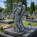 FIGURKA ANIOŁ Grób Duża 50cm Szaro-Biała Ozdoba Cmentarz dekoracja nagrobna